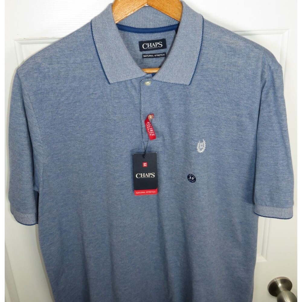 *NWT* Chaps Natural Stretch Men's Big & Tall Polo Shirt Blue Size LG-Tall